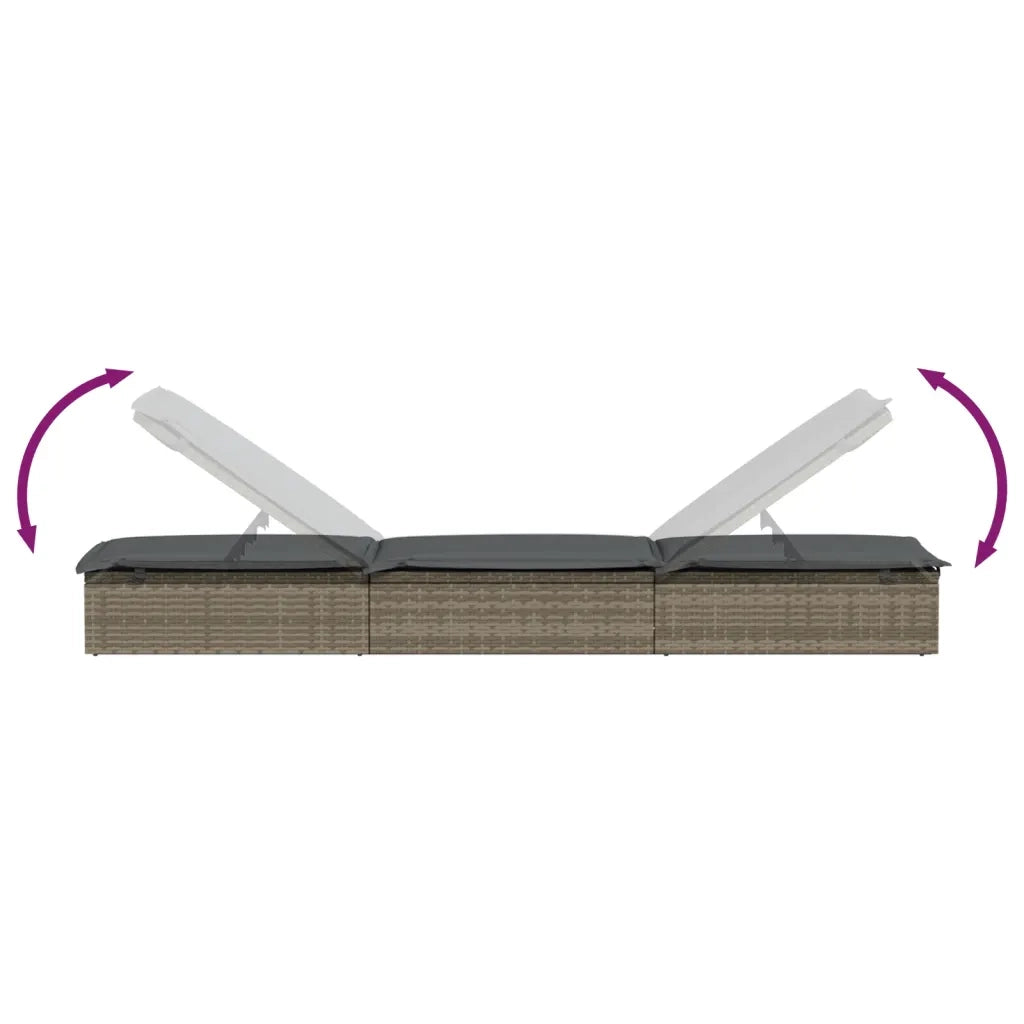 Lettino 1 pz con Cuscino Grigio 201x55x62 cm in Polyrattan 319631