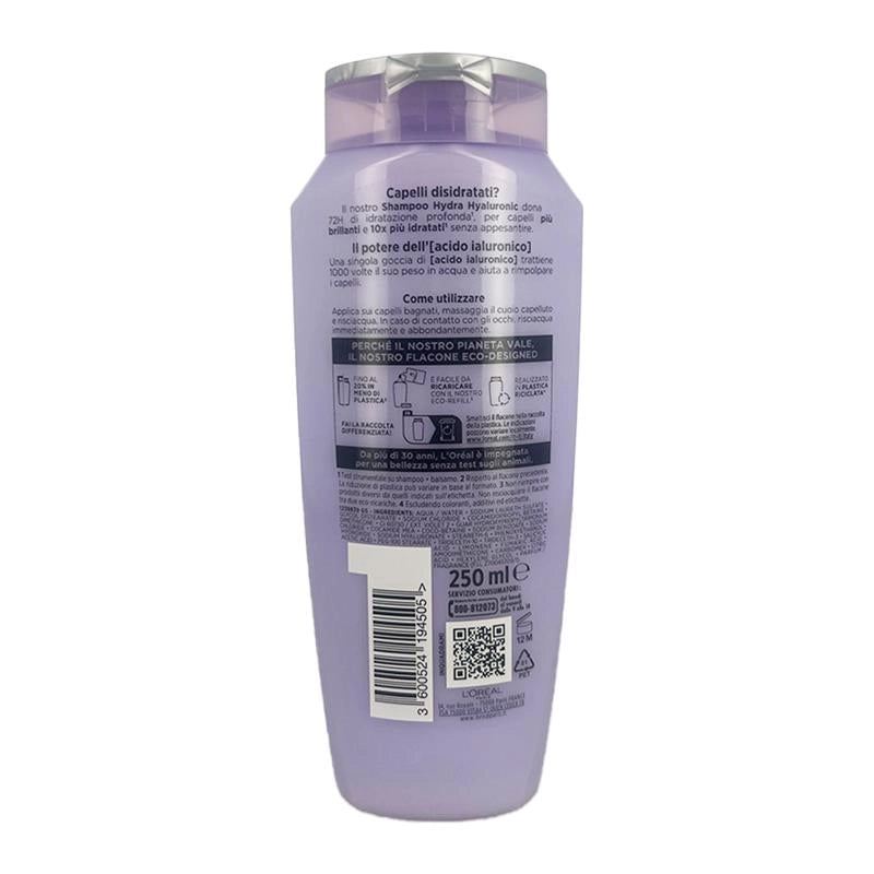 L'OREAL PARIS ELVIVE SHAMPOO 72H IDRATAZIONE PROFONDA CON ACIDO IALURONICO PIÙ IDRATAZIONE PER CAPELLI DISIDRATATI 250 ML