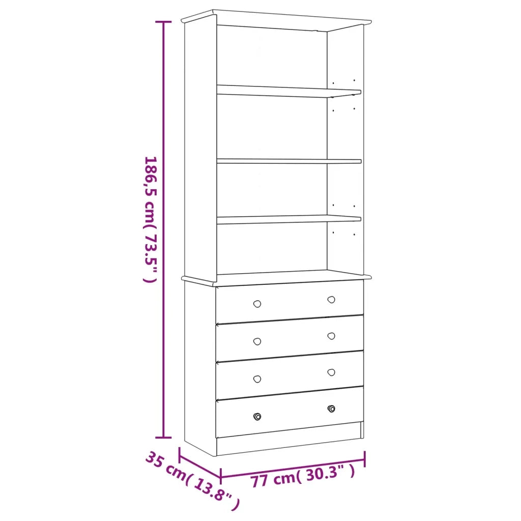 Libreria con Cassetti ALTA 77x35x186,5cm Legno Massello di Pino 353953