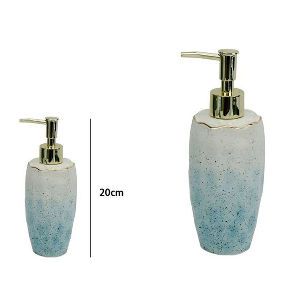Trade Shop - Dispenser Sapone Liquido Bagno Bianco Azzurro Con Effetto Pietra Dosatore 79271 -