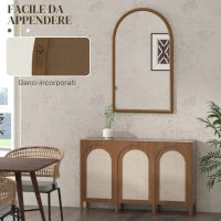 Specchio da Parete ad Arco 110x65cm con Cornice in Legno per Camera e Ingresso, Marrone Scuro