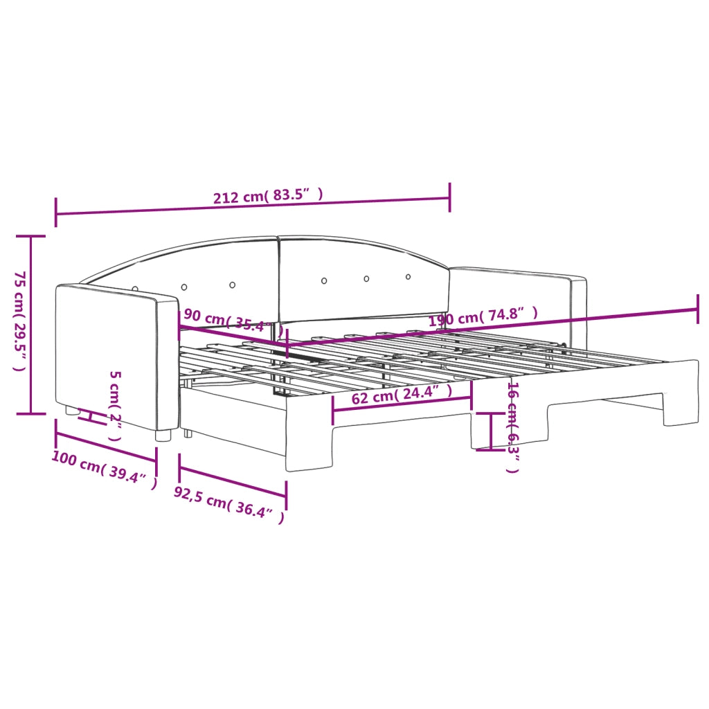 Divano Letto con Letto Estraibile-Sofa Letto-Daybed Nero 90x190 cm in Velluto 241994