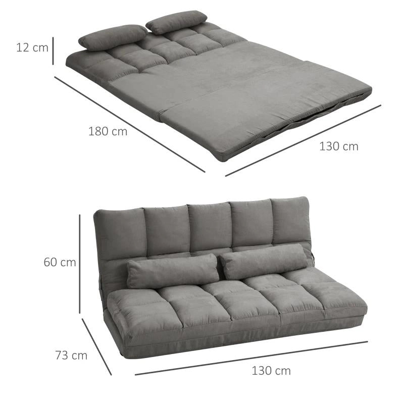 DIVANO DA TERRA 2 IN 1 CON SCHIENALE RECLINABILE SU 7 LIVELLI E CUSCINI, 130X73X60 CM, GRIGIO CARBONE
