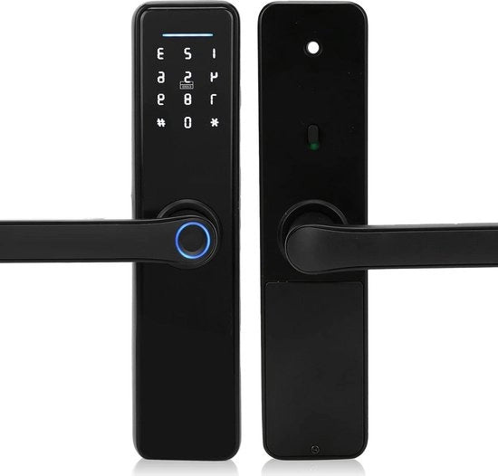 Sistema di Sicurezza 4 in 1 per la Maniglia - Maniglia Elettronica Senza Chiave con Rilevamento delle Impressioni Digitali, Carta e Codice di Accesso.