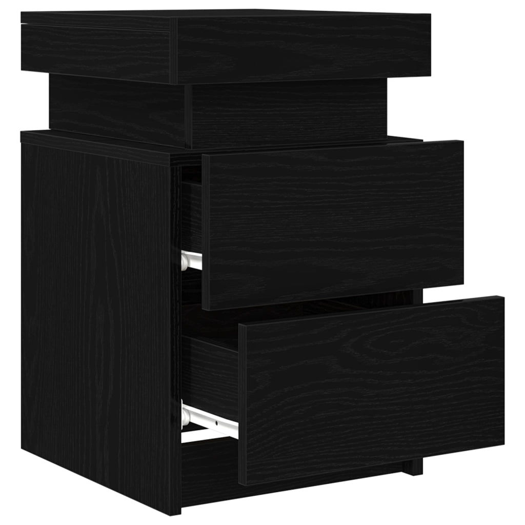 Comodino  con luci LED 2 pezzi Rovere nero 35x39x55 cm