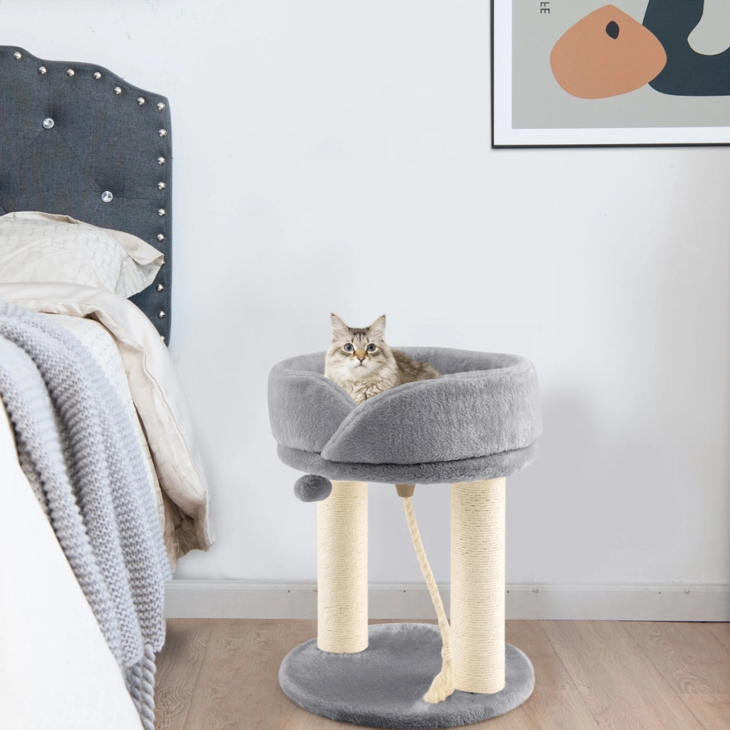 Albero tiragraffi 4 in 1 con piattaforma di osservazione morbida base imbottita, Torre in Sisal naturale Grigio-Alberi Tiragraffi