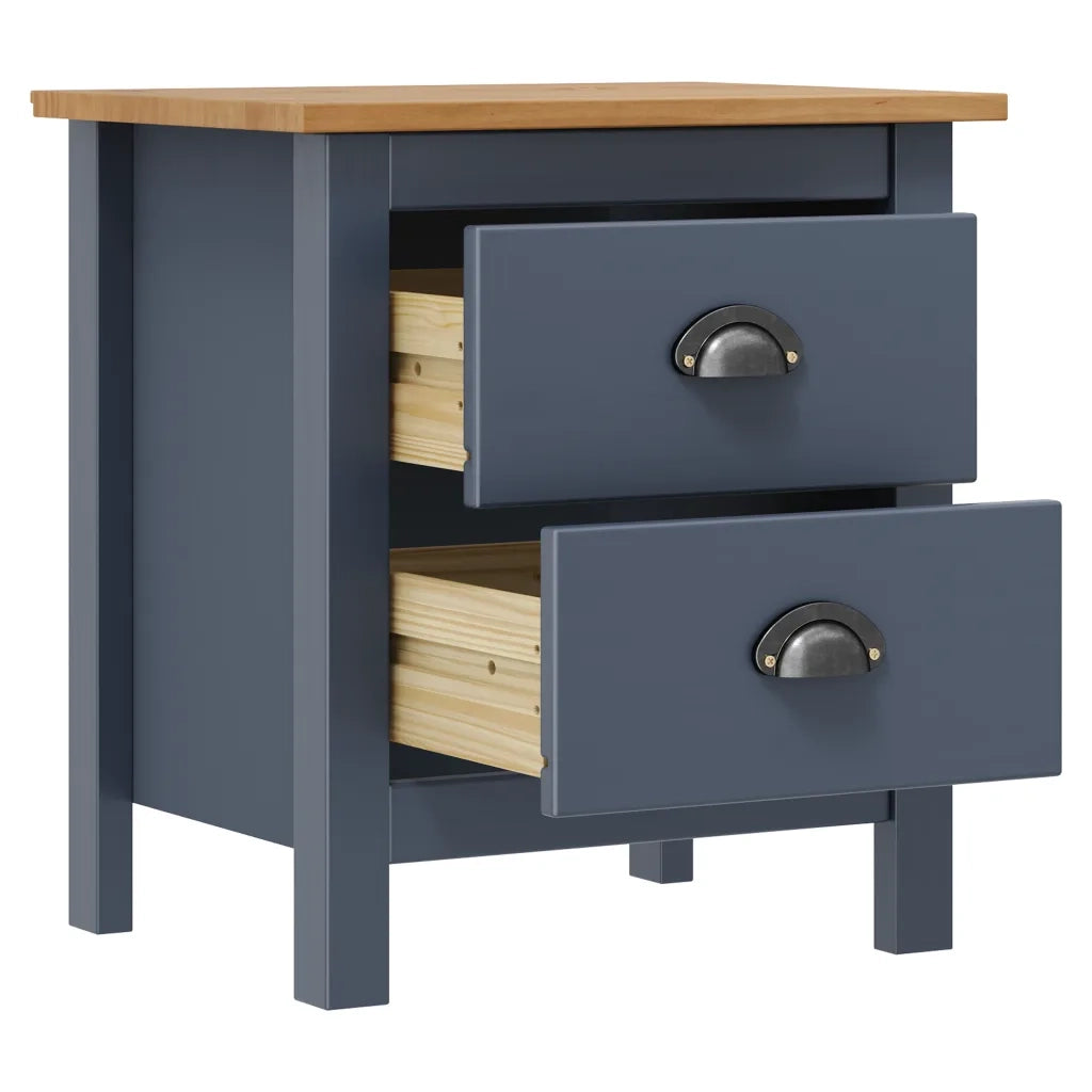Comodino | Armadio da Notte | Mobiletto da notte Hill Grigio 46x35x49,5 cm Legno Massello di Pino