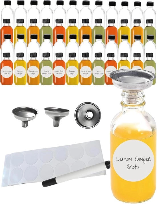 Set di 48 mini-fiale in vetro di 60 ml con beccuccio - Ideale per liquidi, gingershot e altro