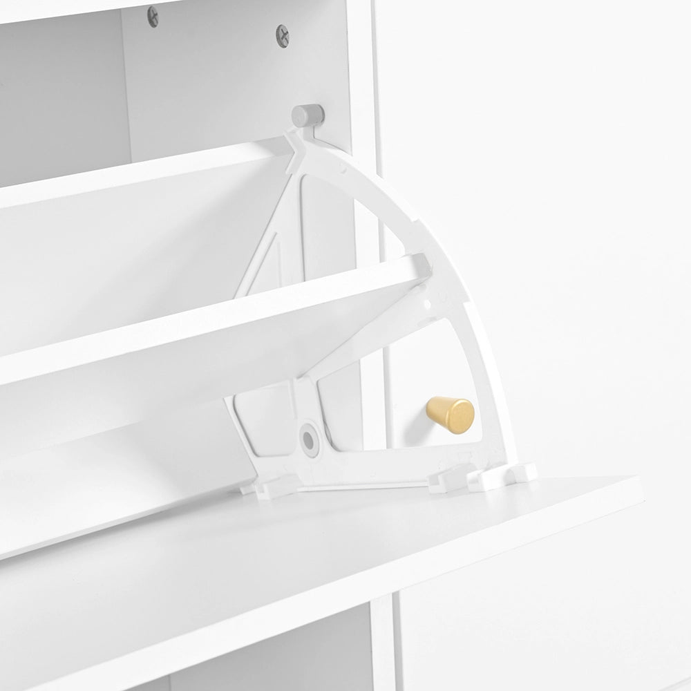 Armoire ?? chaussures polyvalente - Xylo - 119*24*122 - Blanc - 3 tiroirs rabattables avec banc