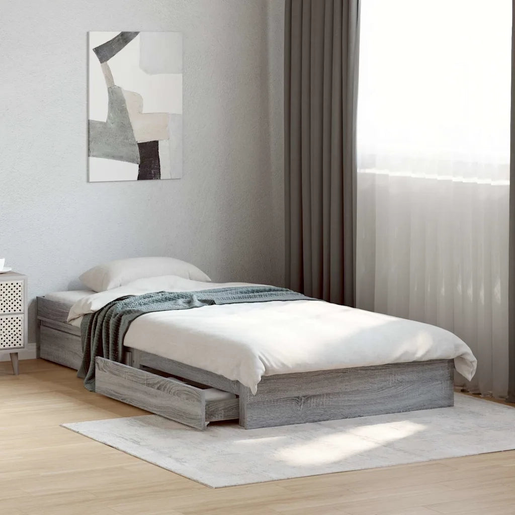 Giroletto Cassetti-Struttura Letto con contenitore Grigio Sonoma 90x190 cm Legno Multistrato 919644