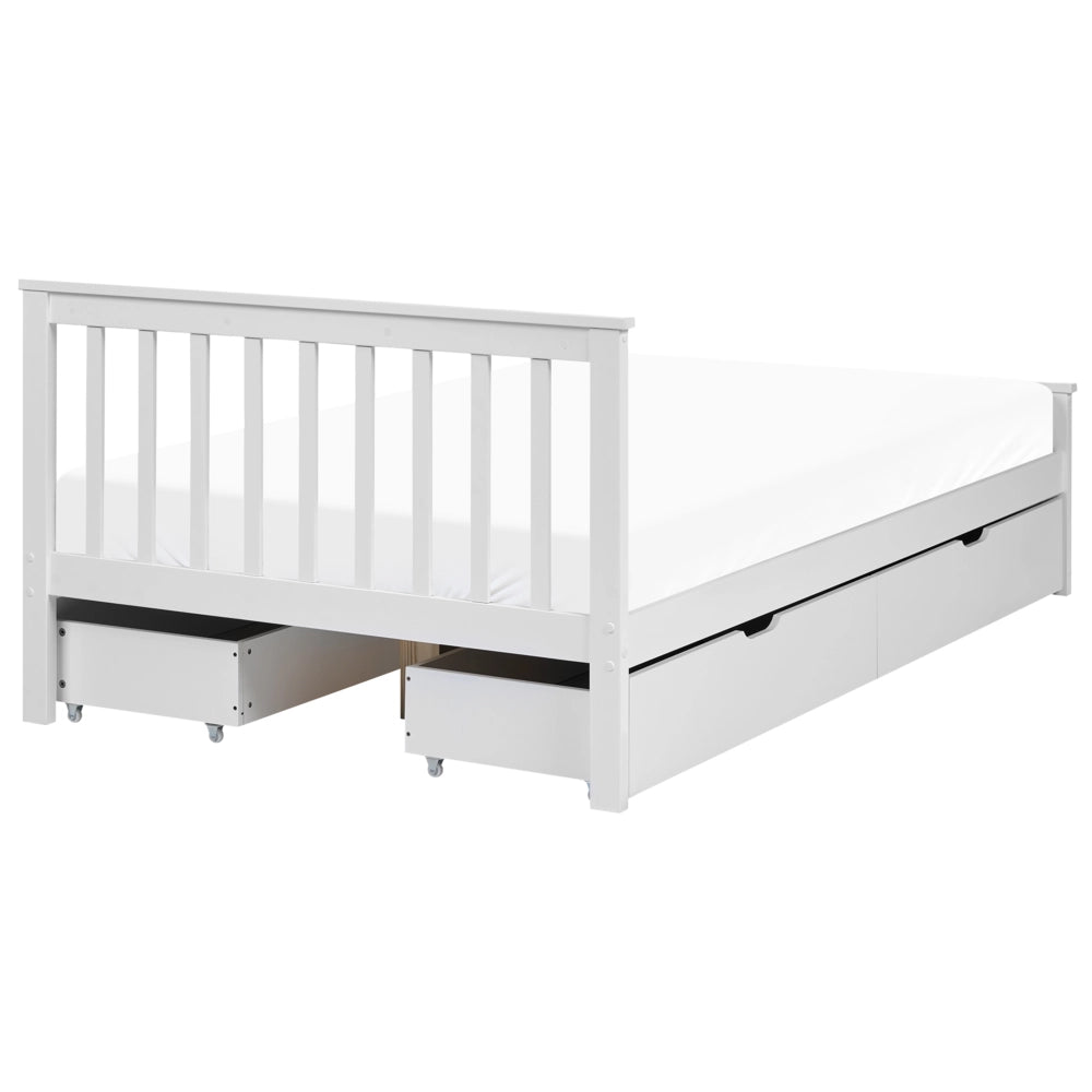 Letto con rete bianca in MDF di pino, con 4 cassetti, testiera minimalista, 120 x 200 cm