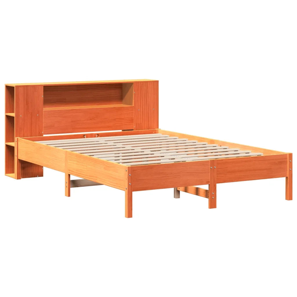 Letto Libreria senza Materasso Marrone Cera 140x200 cm in Pino