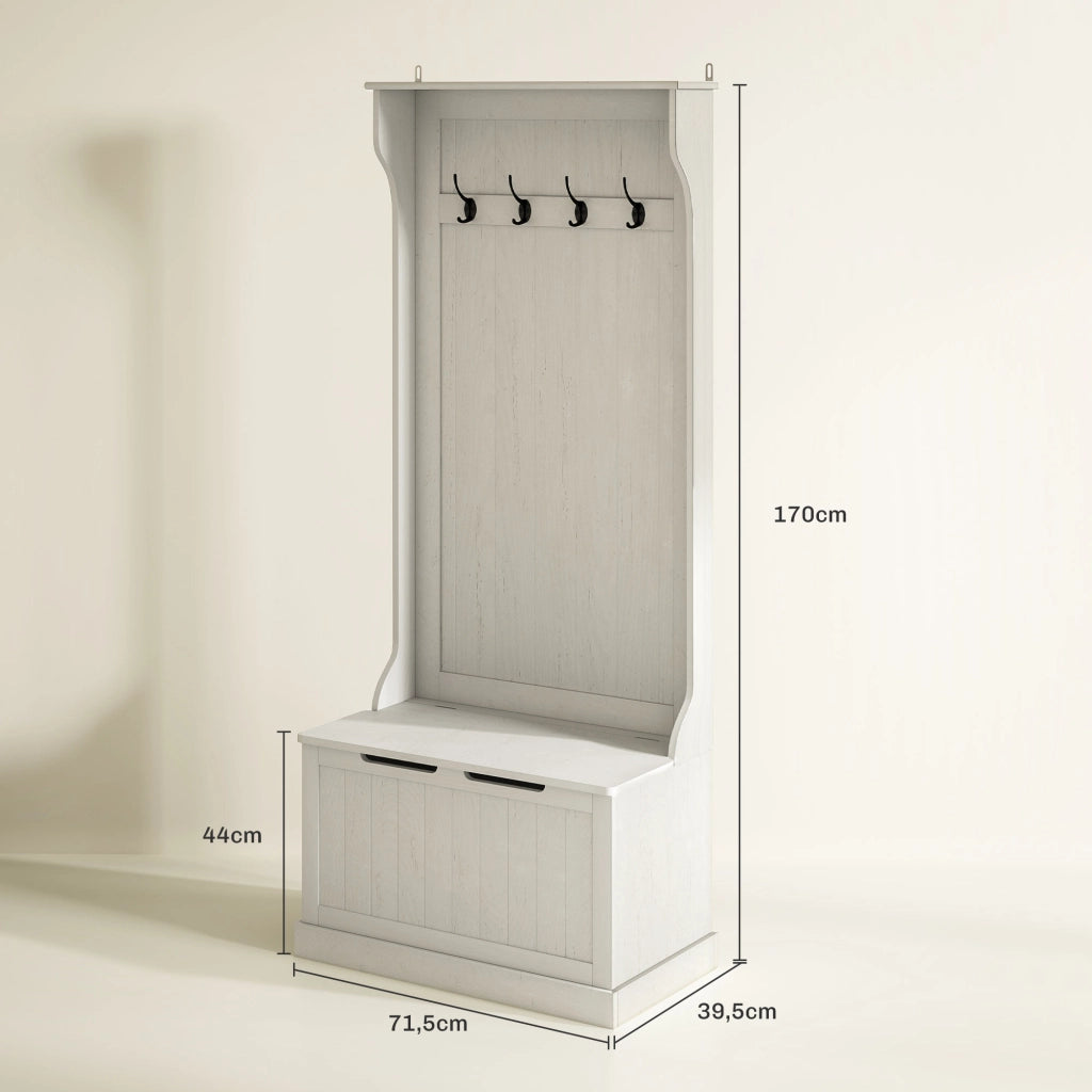 Appendiabiti con Banco e Ganci ¨C Zephmum ¨C Bianco 71.5x39.5x170 cm