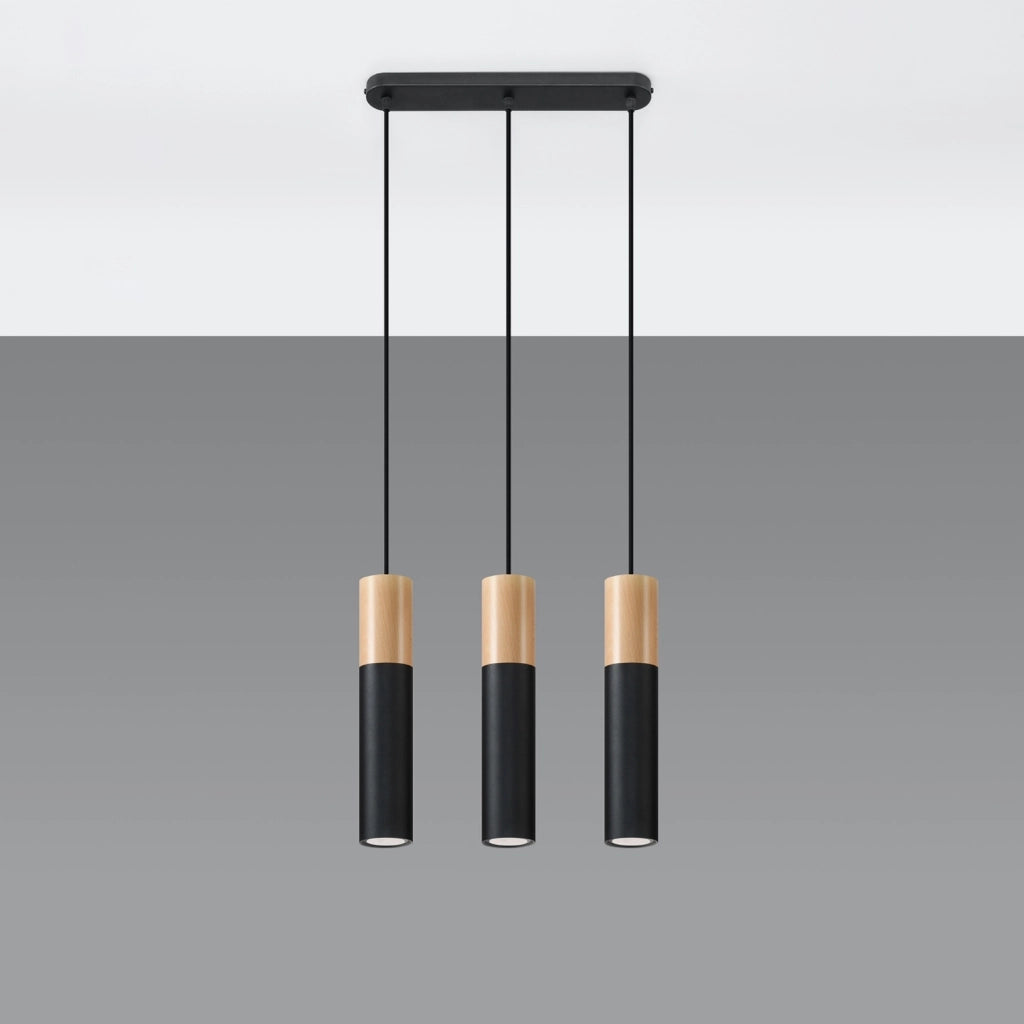 Lampadario MARCOS 3 luci nero/legno GU10 Pure Lume PU0634