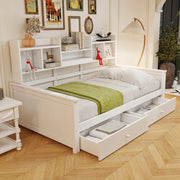 Letto singolo 90x200 bianco con cassetti e scaffale - Xylo