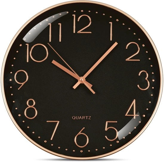 Orologio da Parete, Stile e Senza Scatti, Orologio da Parete a Batterie Ronde, Orologio da Parete Digitale, Design Quartz Moderno, per Salotto, Ufficio, Cucina o Camera da Bambini (Background Nero, 30CM)