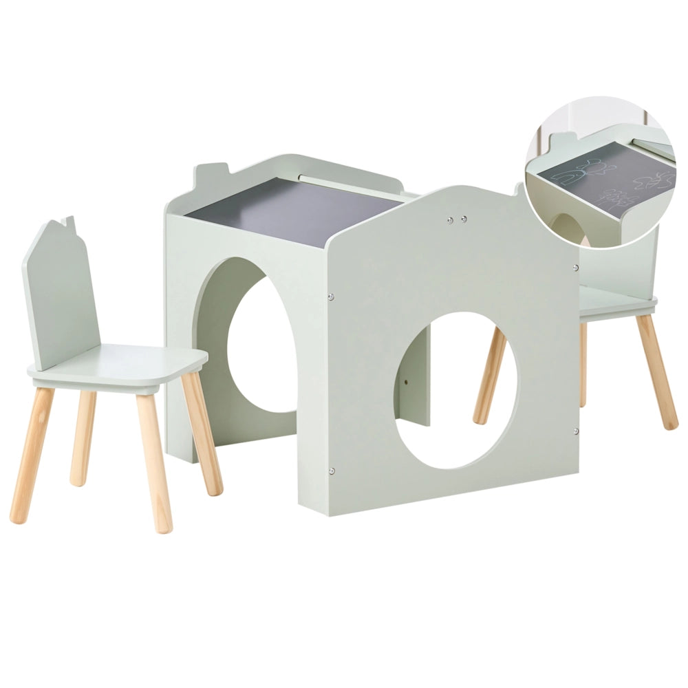 Set da tavolo con sedie a 2 posti per bambini verde chiaro lavagna in MDF legno di pino elegante camera per bambini nursery
