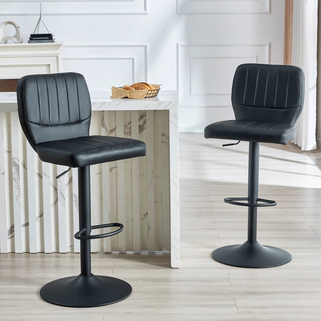 Sgabello da Bar Girevole Regolabile in Altezza con Schienale Ergonomico e Poggiapiedi, in PU e Metallo Nero