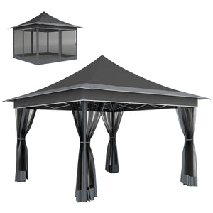 Gazebo da Giardino Pop Up 357x357x310 cm Altezza Regolabile e Zanzariere Grigio Scuro