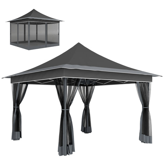 Gazebo da Giardino Pop Up 357x357x310 cm Altezza Regolabile e Zanzariere Grigio Scuro