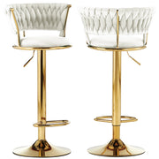 Set 2 Sgabelli Cucina Bar Schienale Intrecciato in Velluto Beige Struttura Oro