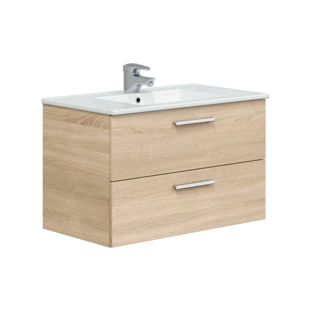 Mobile sottolavabo Felix, Mobiletto da bagno, Contenitore porta lavabo, Armadio per lavandino, 80x45 h50 cm, Rovere
