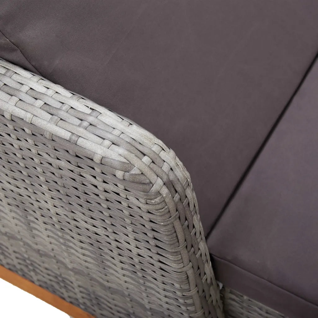 Lettino Prendisole Polyrattan e Legno Massello di Acacia Grigio