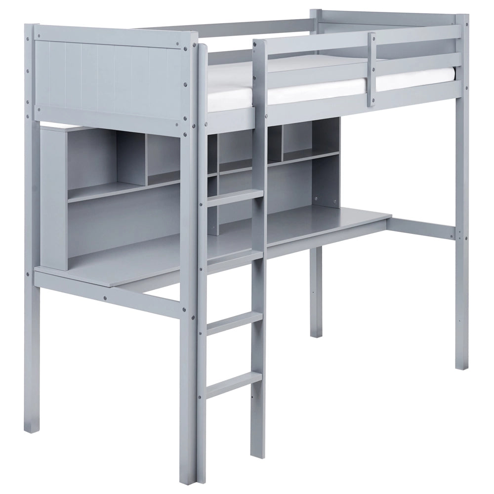 Letto alto per bambini Struttura in legno di pino grigio con scrivania e letto a soppalco Camera dei bambini e multifunzionale