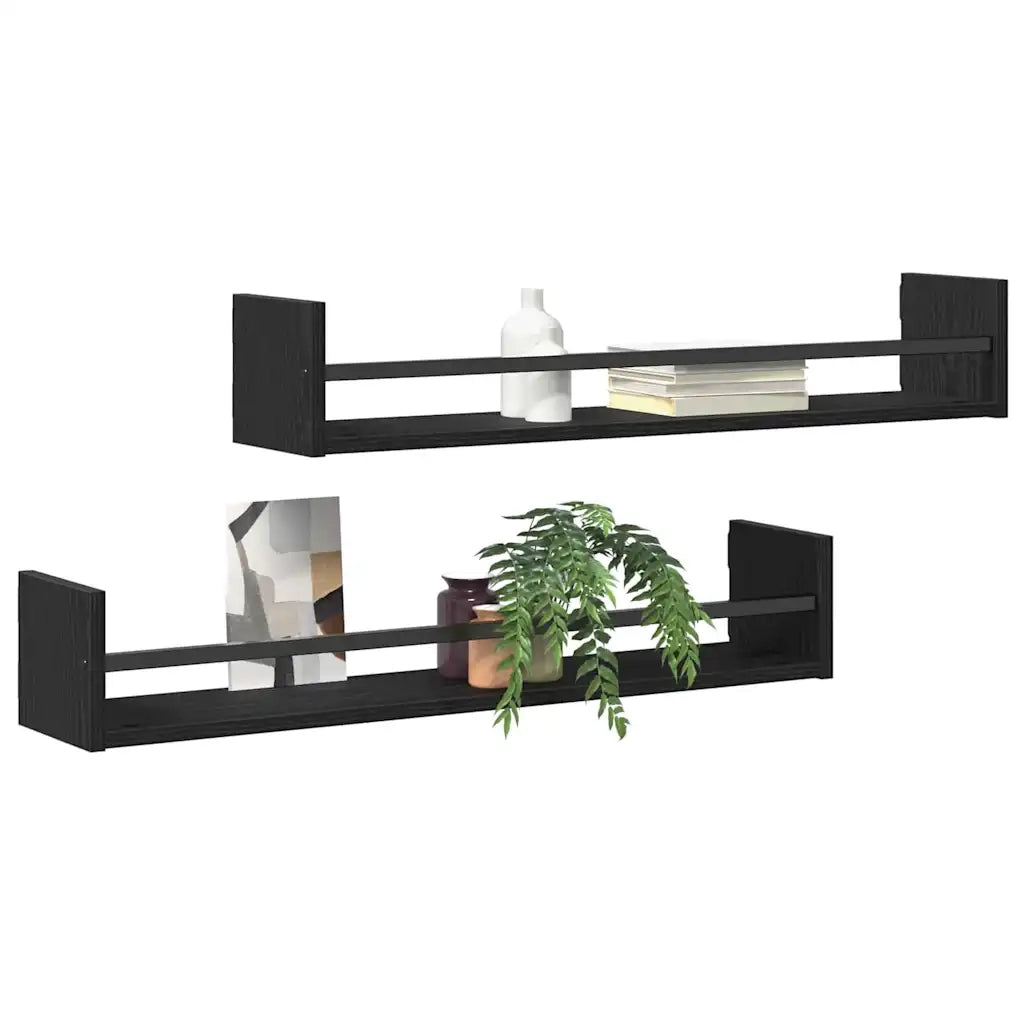 Scaffale da parete 2 pcs Rovere Nero 80 x 16 x 14 cm 869087