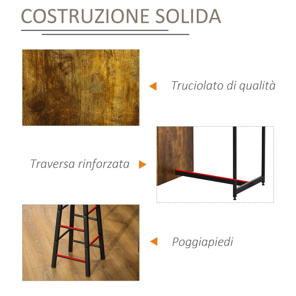 Bancone Bar con Sgabelli Alti Stile Industriale Marrone
