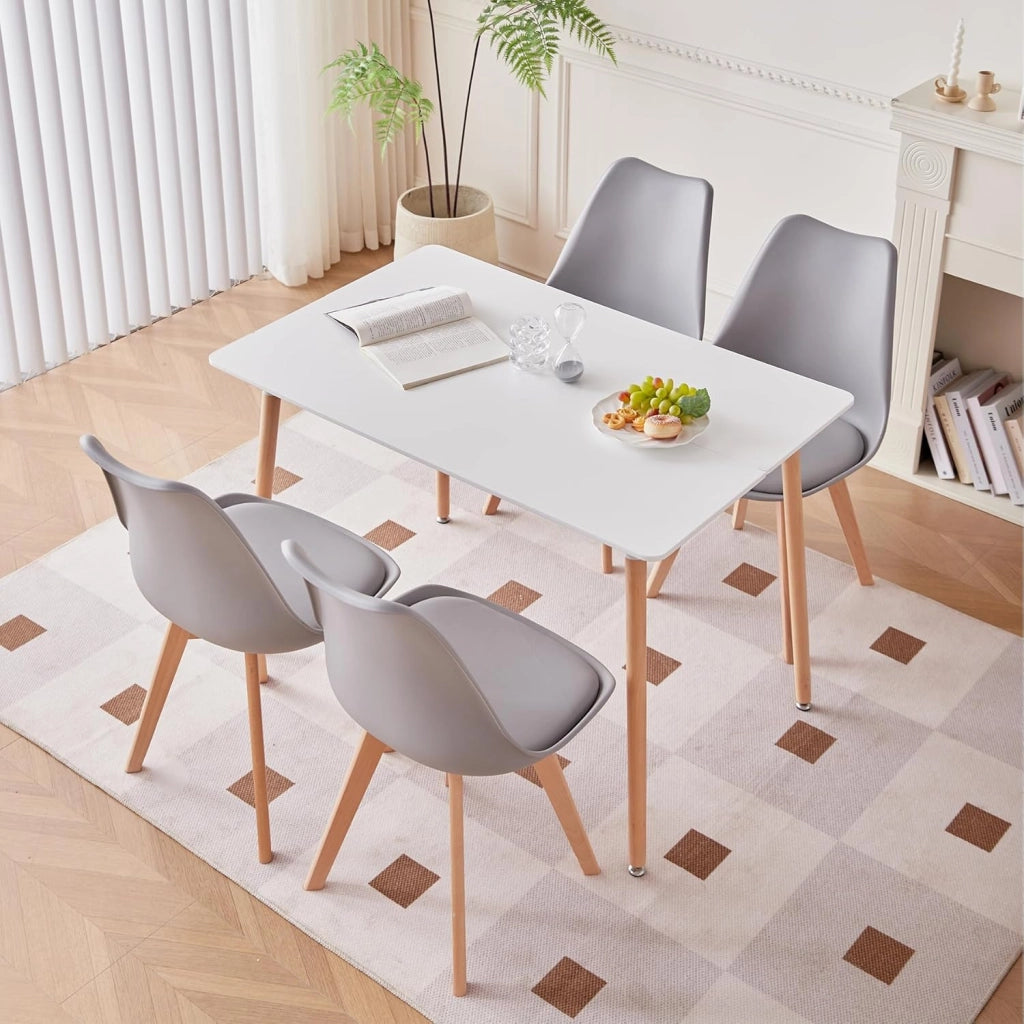 GrandCA HOME Set di 4 Sedie da Pranzo con Gamba in Faggio Massello, Design Retrò, Sedia Imbottita, Sedia da Cucina, in Legno,Grigio