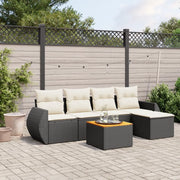 Set Divano da Giardino 6 pz con Cuscini-Sofa da Giardino-Divanetto da esterno Nero in Polyrattan 153282