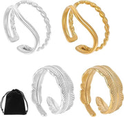 Anelli adattivi con taschino in velluto e piuma di angelo - Disegno a righe da golf - Anello per anello del pollice - Accessori per gioielli per donne (argento)