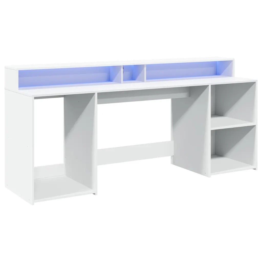 Scrivania con Luci LED Bianca 200x55x91 cm in Truciolato
