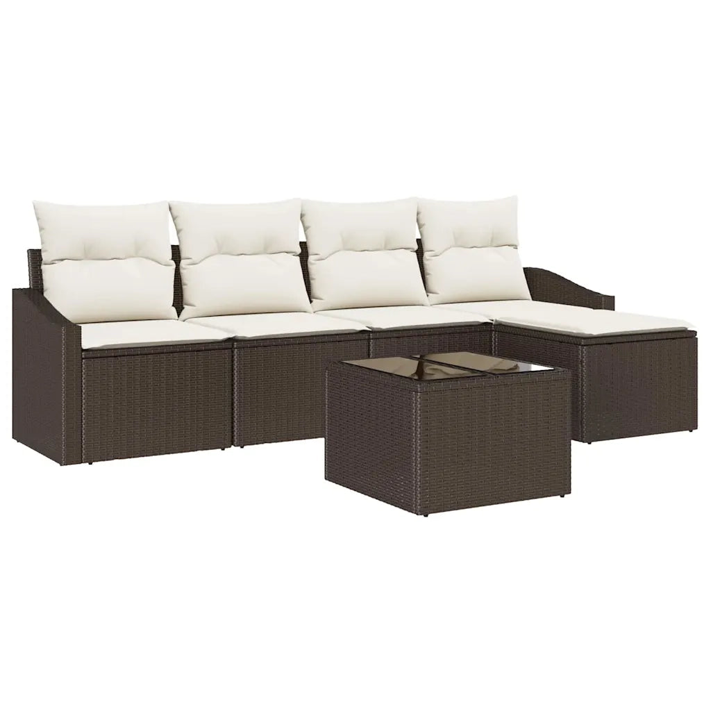 Set di divani con cuscino 6 pcs Marrone polyrattan