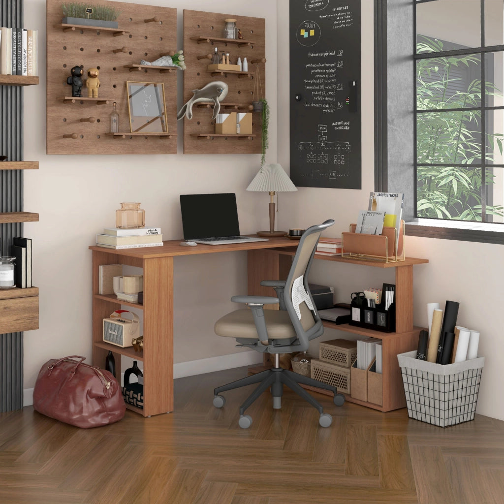 Scrivania Angolare Reversibile con Ripiani e Cassetti in Legno ¨C zephmum ¨C Grigio 120x110x74.5 cm