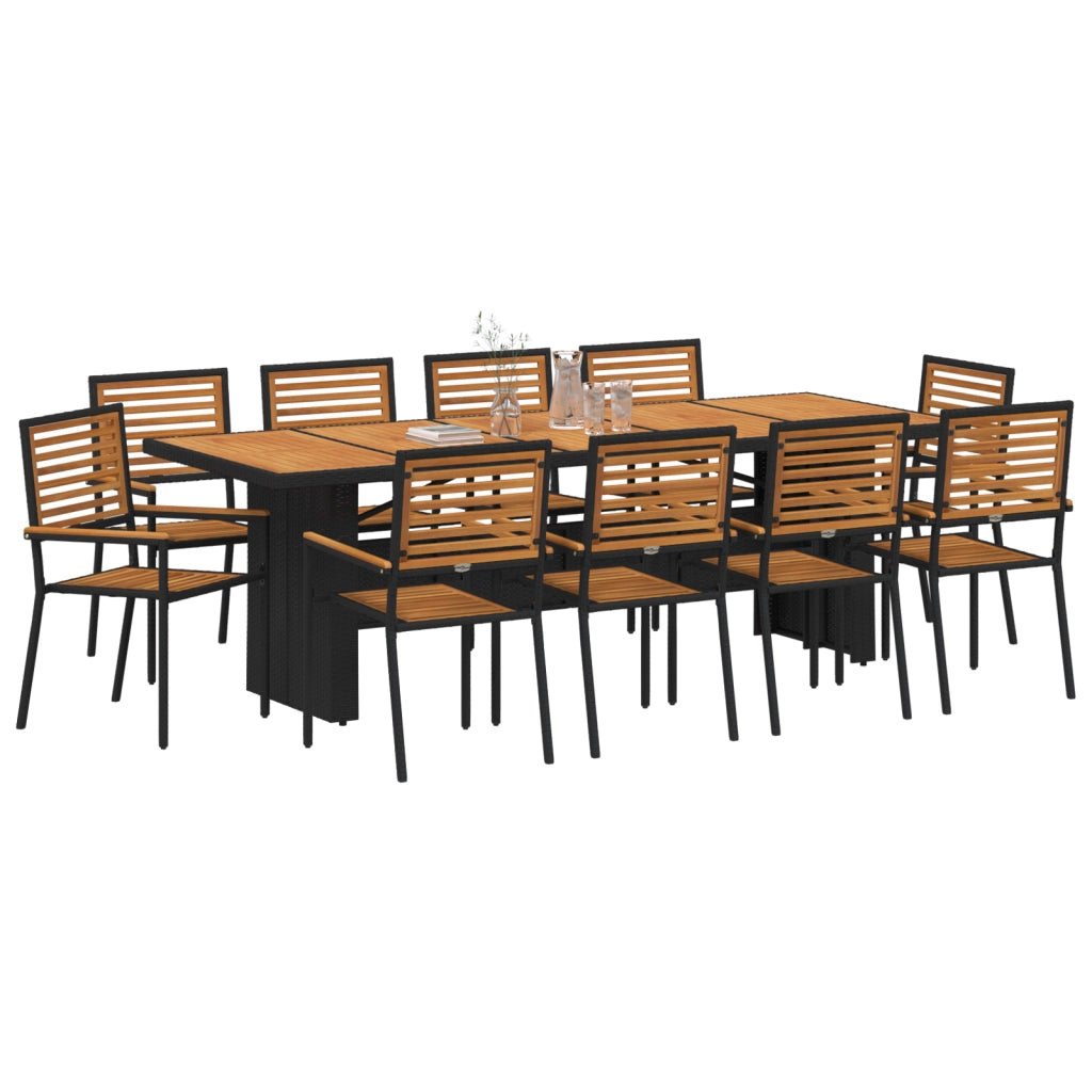 Set da pranzo da giardino  da 11 pezzi Nero Polyrattan Acacia
