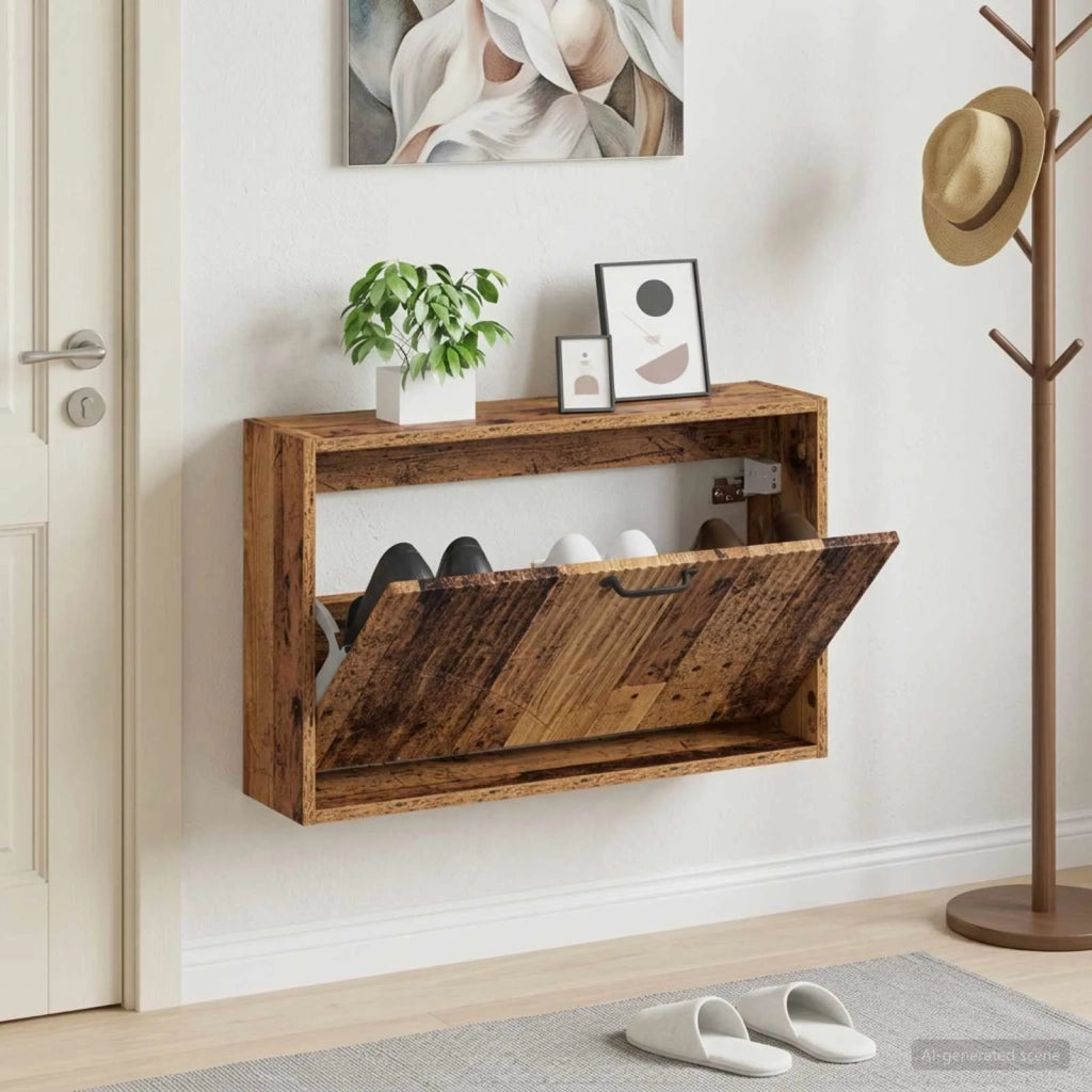 Mobiletto per Scarpe da Muro HOORN 71 x 17 x 43 cm Legno antico 897293