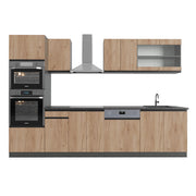 Vicco Cucina componibile Quercia dorata/antracite 300 cm Forma a J, con mobile alto, senza piano di lavoro