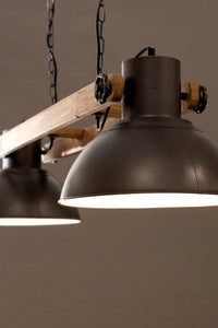 Lampadario Odessa 2 Luci Ø30x140 cm E27 in Legno e Acciaio Antracite