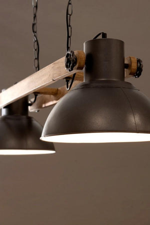 Lampadario Odessa 2 Luci Ø30x140 cm E27 in Legno e Acciaio Antracite