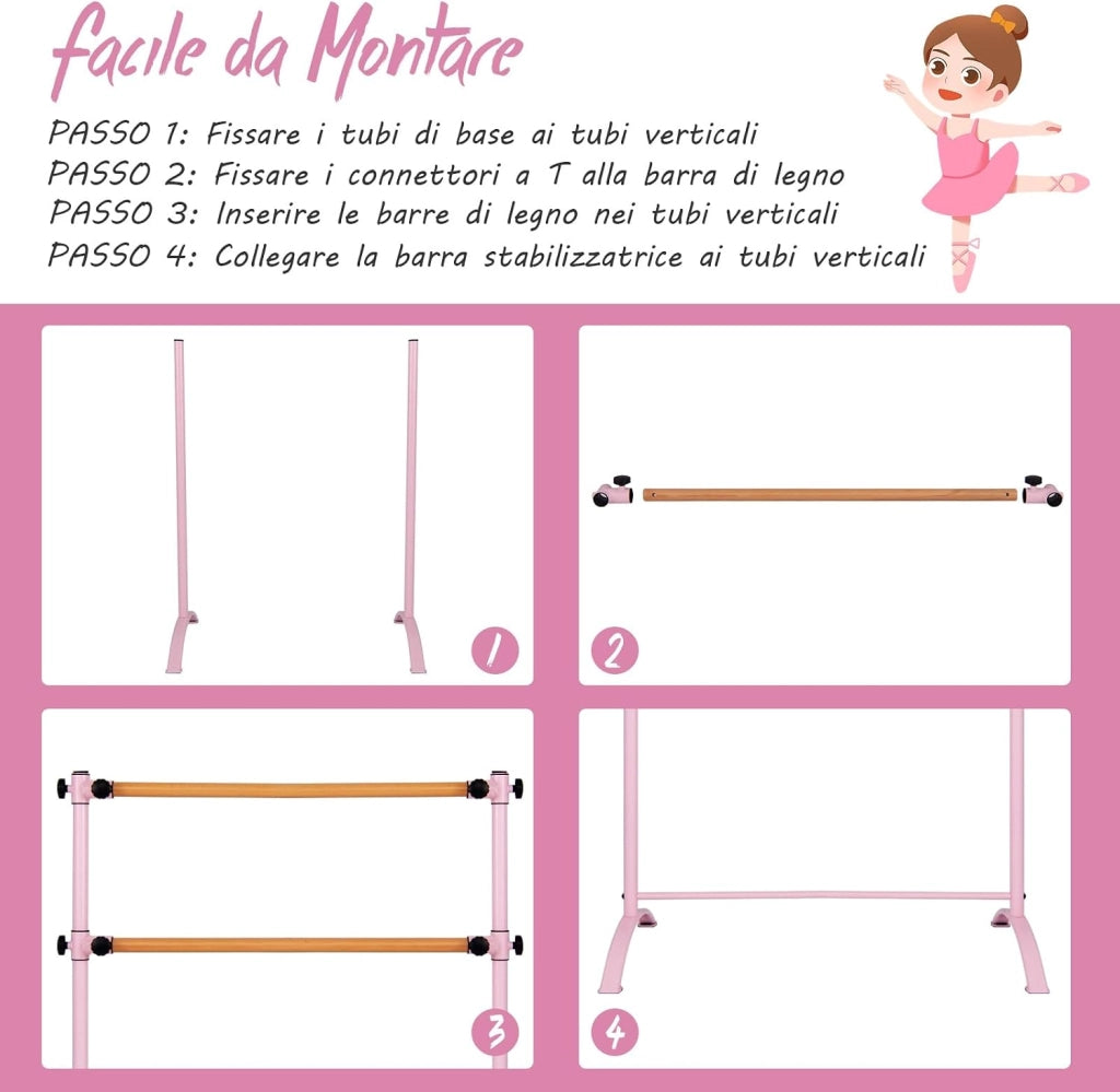 COSTWAY Sbarra Danza Classica Portatile per Bambini ed Adulti, Barra per Balletto Regolabile in Altezza per Stretching, Danza Classica e Allenamento, Ideale per Palestra e Casa