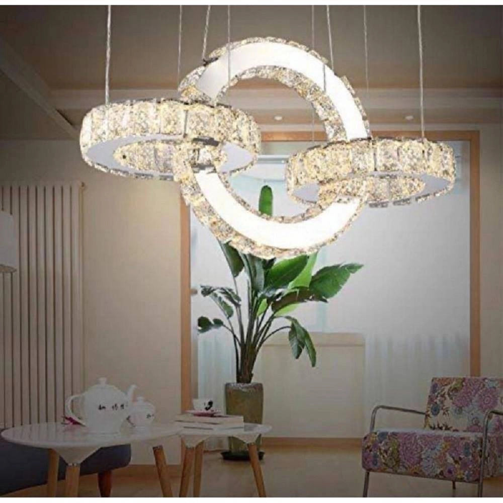 Trade Shop - Lampadario Led Design Moderno Cerchi Di Cristallo 25 Watt Luce Bianco Freddo B34 -