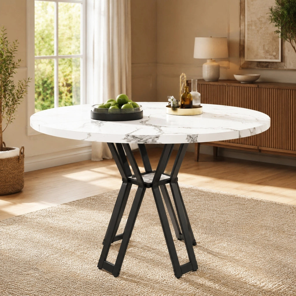 Tavolo da pranzo 100x100x76 cm con piano in MDF effetto marmo