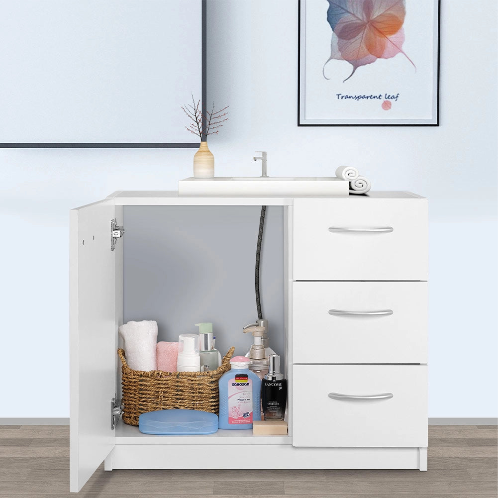 Mobile Mobiletto Armadietto Bagno Lavandino Lavabo Cassetti e Ante Legno Bianco