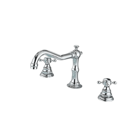 JULIAN | Rubinetto da bagno vintage a 3 fori cromo lucido Lavello in acciaio inossidabile retrò premium | Antico miscelatore 2 maniglie argento