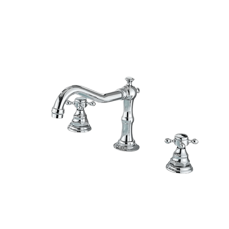 JULIAN | Rubinetto da bagno vintage a 3 fori cromo lucido Lavello in acciaio inossidabile retrò premium | Antico miscelatore 2 maniglie argento