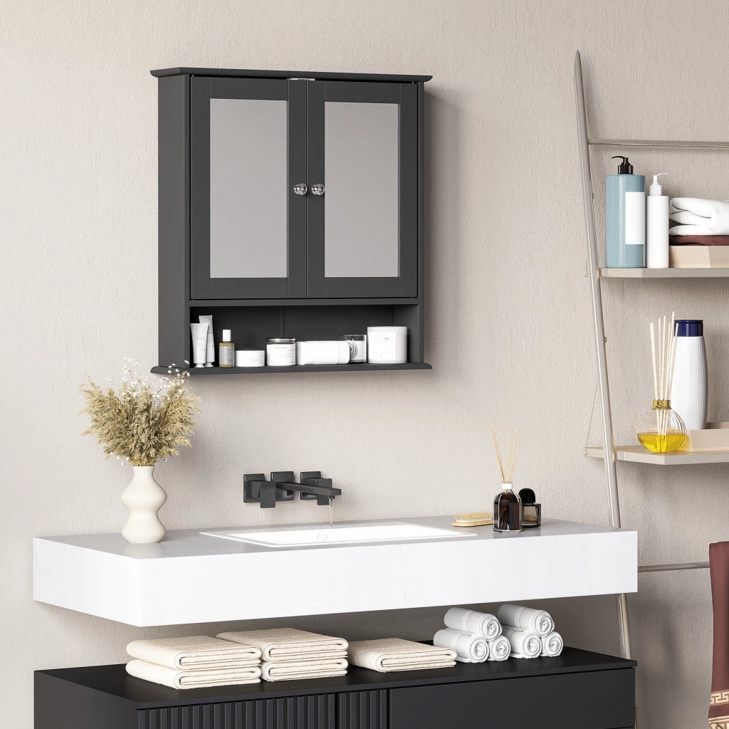 Armadietto Bagno con Specchio e Ante ¨C Zephmum ¨C Nero 56x13x58cm