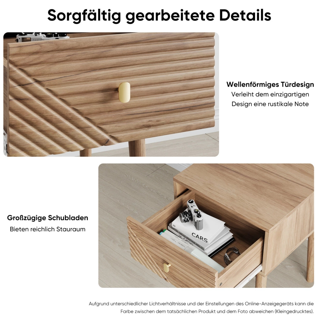 Comodino ULEVR 40x40x55 cm con 2 cassetti e maniglie in metallo, colore rovere