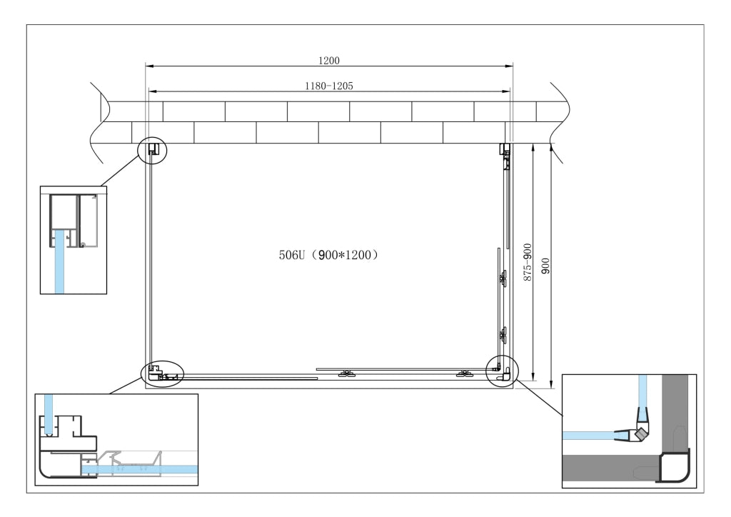Box Cabina Doccia 3 Lati Vetro Fisso Laterale + Due Lati Scorrevoli Vetro 6 mm H 190 cm 90x120x90